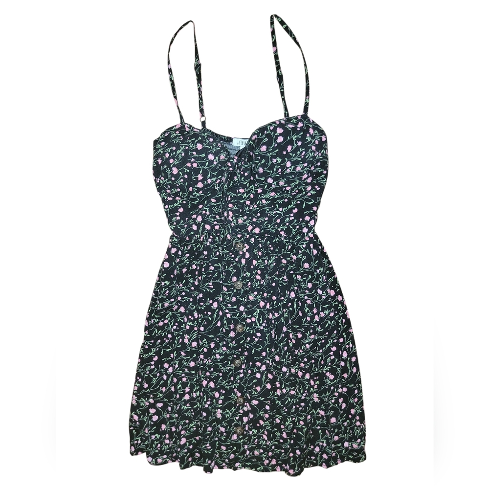 AUW Black, Pink, And Green Floral Dress Small